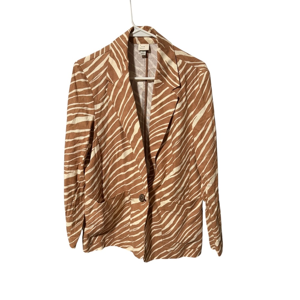 A New Day Size Medium Zebra Print Linen Blend Blazer Jacket
